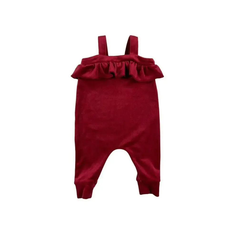 Tea Collection Velour Ruffle Romper Red 3-6 Months